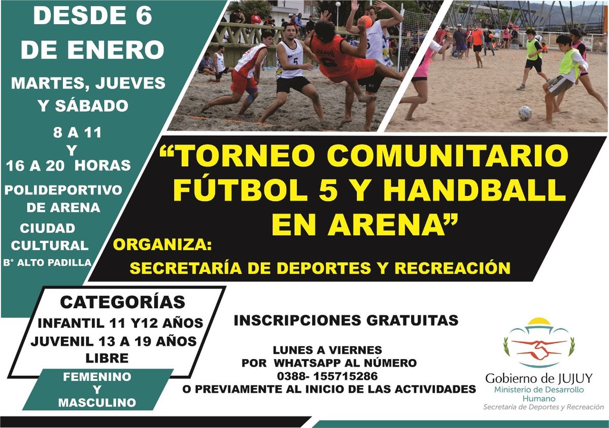 Convocatoria . Torneo Comunitario de Fútbol 5 y Handball en arena en Polideportivo de Ciudad Cultural